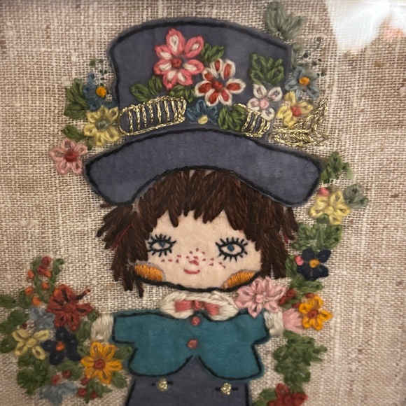 Vintage MCM Crewel Embroidery Barbara Keane's BIG EYES Boy & Girl Pair Art Work - Picture 6 of 11